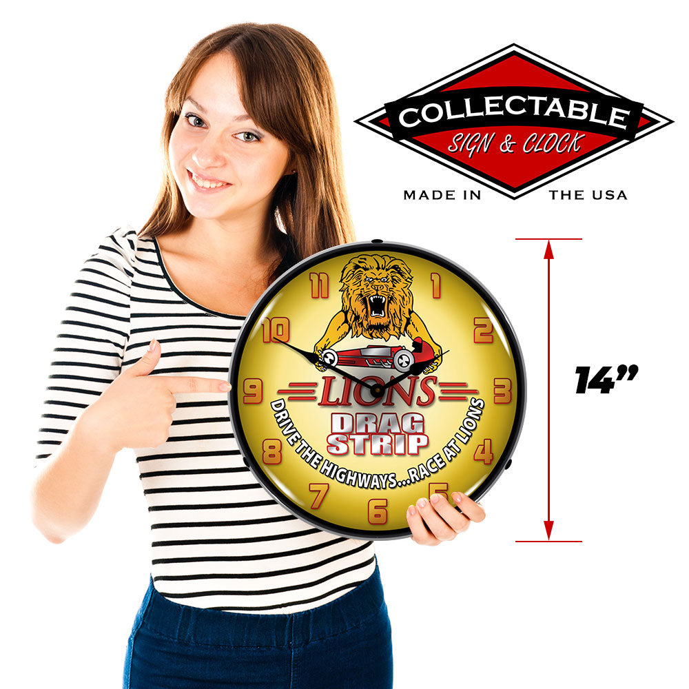 Collectable Sign & Clock Lions Drag Strip 14" Backlit LED Wall Clock