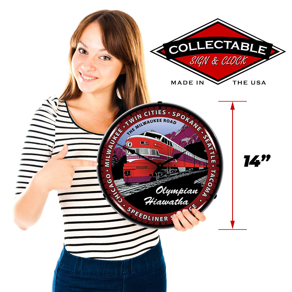 Olympian Hiawatha Train "The Milwaukee Road" 14" LED Wall Clock