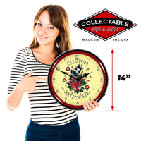 Tattoo Rose "Custom Tattooing" 14" LED Wall Clock