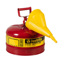 Justrite Type I Steel Safety Can For Flammables, With Funnel, 2.5 Gallon