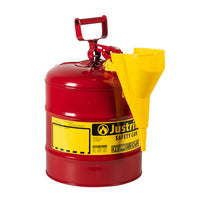 Justrite Type I Steel Safety Can For Flammables With Funnel, 5 Gallon