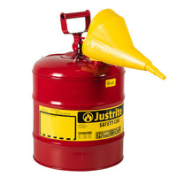Justrite Type I Steel Safety Can For Flammables With Funnel, 5 Gallon