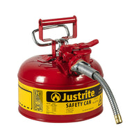 Justrite 1 Gallon, 5/8" Metal Hose, Steel Safety Can For Flammables, Type II, AccuFlow