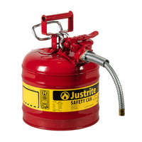 Justrite 2 Gallon, 5/8" Metal Hose, Steel Safety Can For Flammables, Type II, AccuFlow