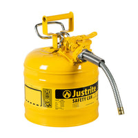 Justrite 2 Gallon, 5/8" Metal Hose, Steel Safety Can For Diesel, Type II, AccuFlow