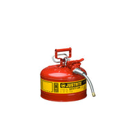 Justrite 2.5 Gallon, 5/8" Metal Hose, Steel Safety Can For Flammables, Type II, AccuFlow