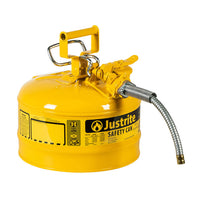 Justrite 2.5 Gallon, 5/8" Metal Hose, Steel Safety Can For Diesel, Type II, AccuFlow