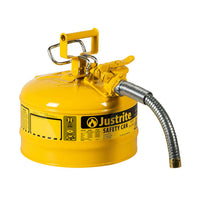 Justrite 2.5 Gallon, 1" Metal Hose, Steel Safety Can For Diesel, Type II, AccuFlow