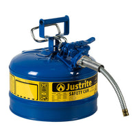Justrite 2.5 Gallon, 5/8" Metal Hose, Steel Safety Can For Kerosene, Type II, AccuFlow,
