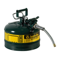 Justrite 2.5 Gallon, 5/8" Metal Hose, Steel Safety Can For Oil, Type II, AccuFlow