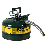 Justrite 2.5 Gallon, 1" Metal Hose, Steel Safety Can For Oil, Type II, AccuFlow