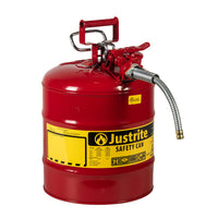 Justrite 5 Gallon, 5/8" Metal Hose, Steel Safety Can For Flammables, Type II, AccuFlow