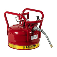 Justrite 2.5 Gallon, 5/8" Metal Hose, Roll Bars, DOT Transport Steel Safety Can For Flammables, Type II, Accuflow