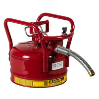Justrite 2.5 Gallon, 1" Metal Hose, Roll Bars, DOT Transport Steel Safety Can For Flammables, Type II, Accuflow