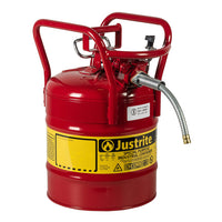 Justrite 5 Gallon, 5/8" Metal Hose, Roll Bars, DOT Transport Steel Safety Can For Flammables, Type II, Accuflow