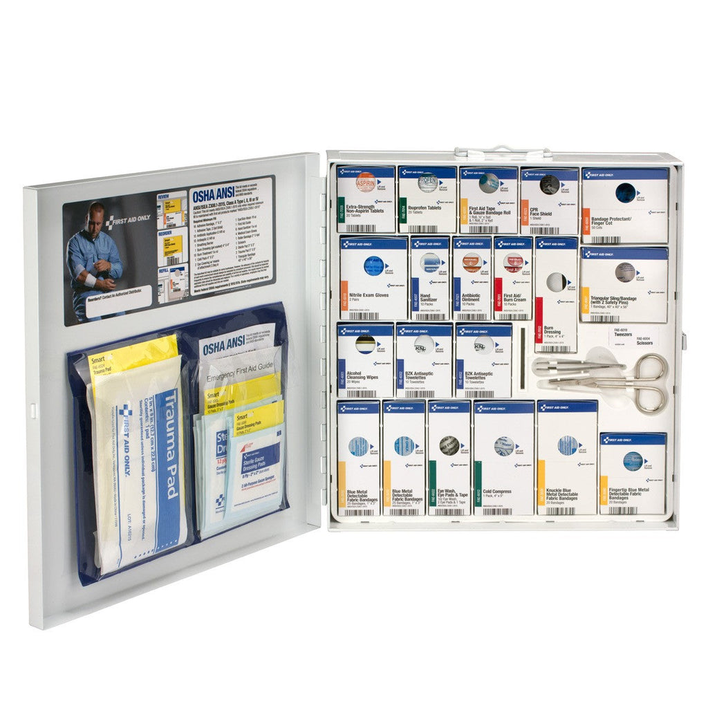 First Aid Only 50-Person Large Metal SmartCompliance Food Service First Aid Cabinet with Medications and Custom Logo