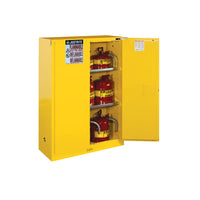 Justrite 90 Gallon Yellow Flammable Safety Cabinet, 1 Bi-Fold Self-Close Door - Sure-Grip