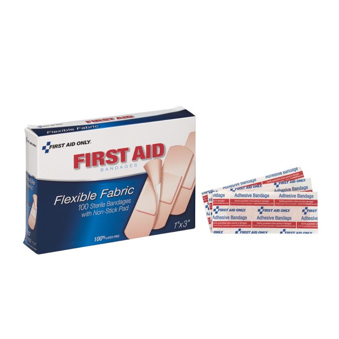 First Aid Only 1" x 3" Flexible Fabric Bandages | Superior Adhesion for Industrial Wound Care