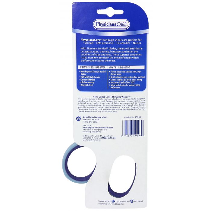 First Aid Only 7" Non-Stick Titanium-Bonded Bent Bandage Shears, Blue