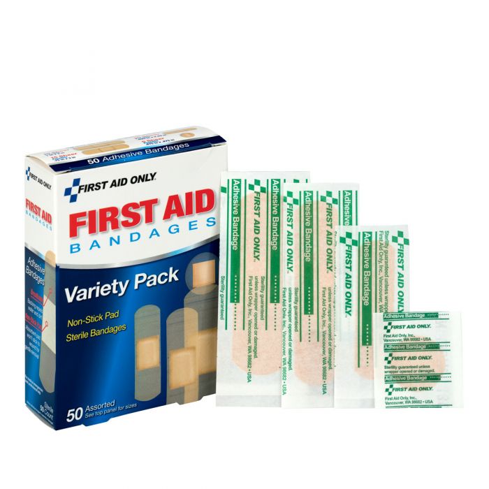 First Aid Only Assorted Sheer Adhesive Bandages | Discreet Lightweight Wound Protection, 50 Per Box