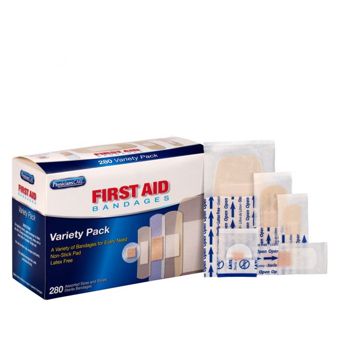 First Aid Only Sheer & Clear Adhesive Bandage Variety Pack | 280-Count High-Capacity Assortment, 280 Per Box