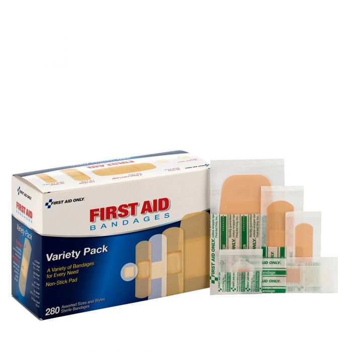 First Aid Only Sheer & Clear Adhesive Bandage Variety Pack | 280-Count High-Capacity Assortment, 280 Per Box