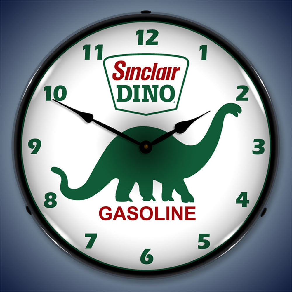 Collectable Sign & Clock Sinclair Dino Gasoline 14" LED Wall Clock – High-Visibility Vintage-Style Commercial Timepiece