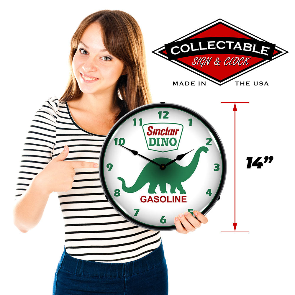 Collectable Sign & Clock Sinclair Dino Gasoline 14" LED Wall Clock – High-Visibility Vintage-Style Commercial Timepiece