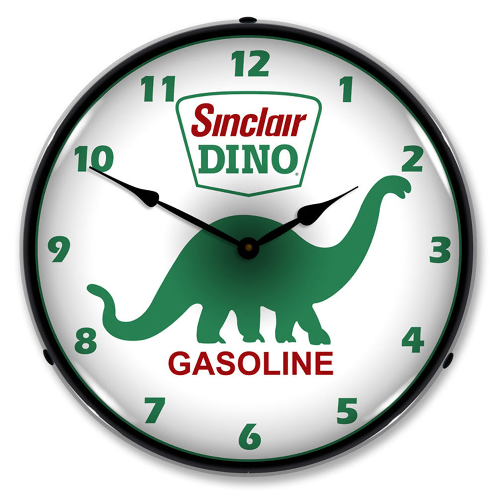 Collectable Sign & Clock Sinclair Dino Gasoline 14" LED Wall Clock – High-Visibility Vintage-Style Commercial Timepiece