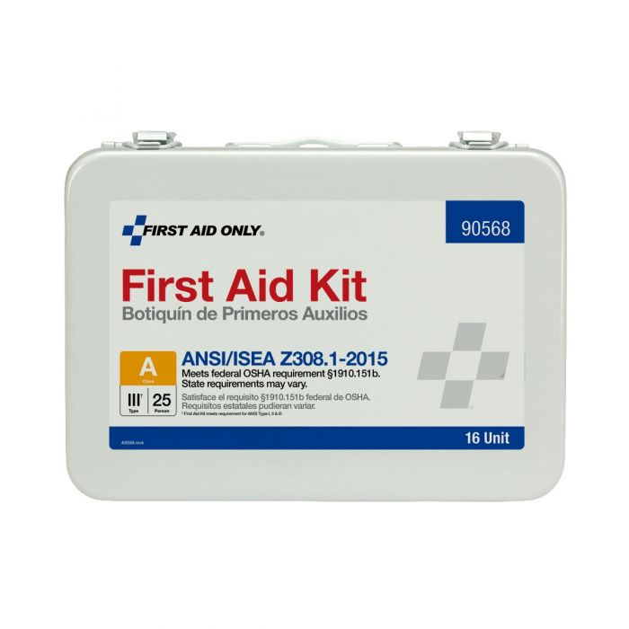 First Aid Only 16-Unit 25 Person ANSI A Weatherproof Metal First Aid Kit with Custom Logo