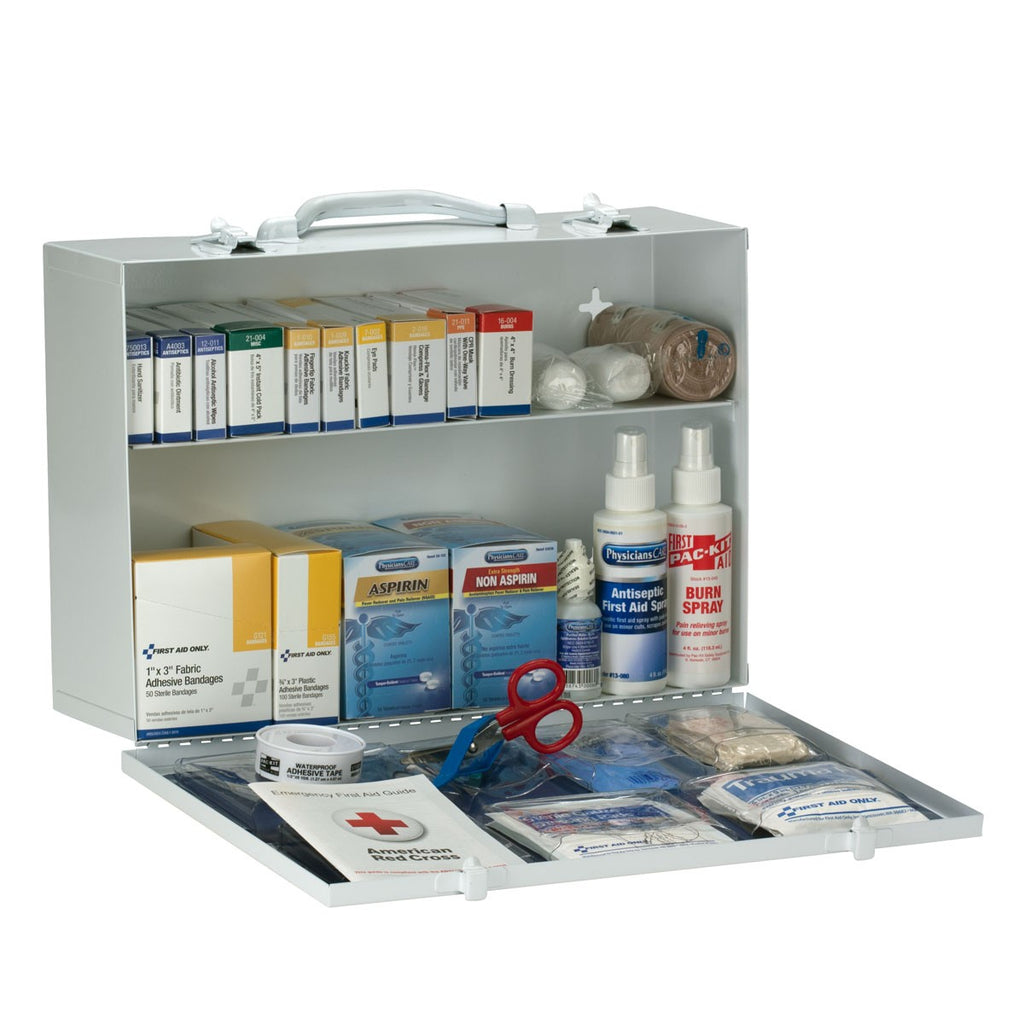 First Aid Only 75 Person 2 Shelf First Aid Metal Cabinet, ANSI A+, Type I and II, with Medications