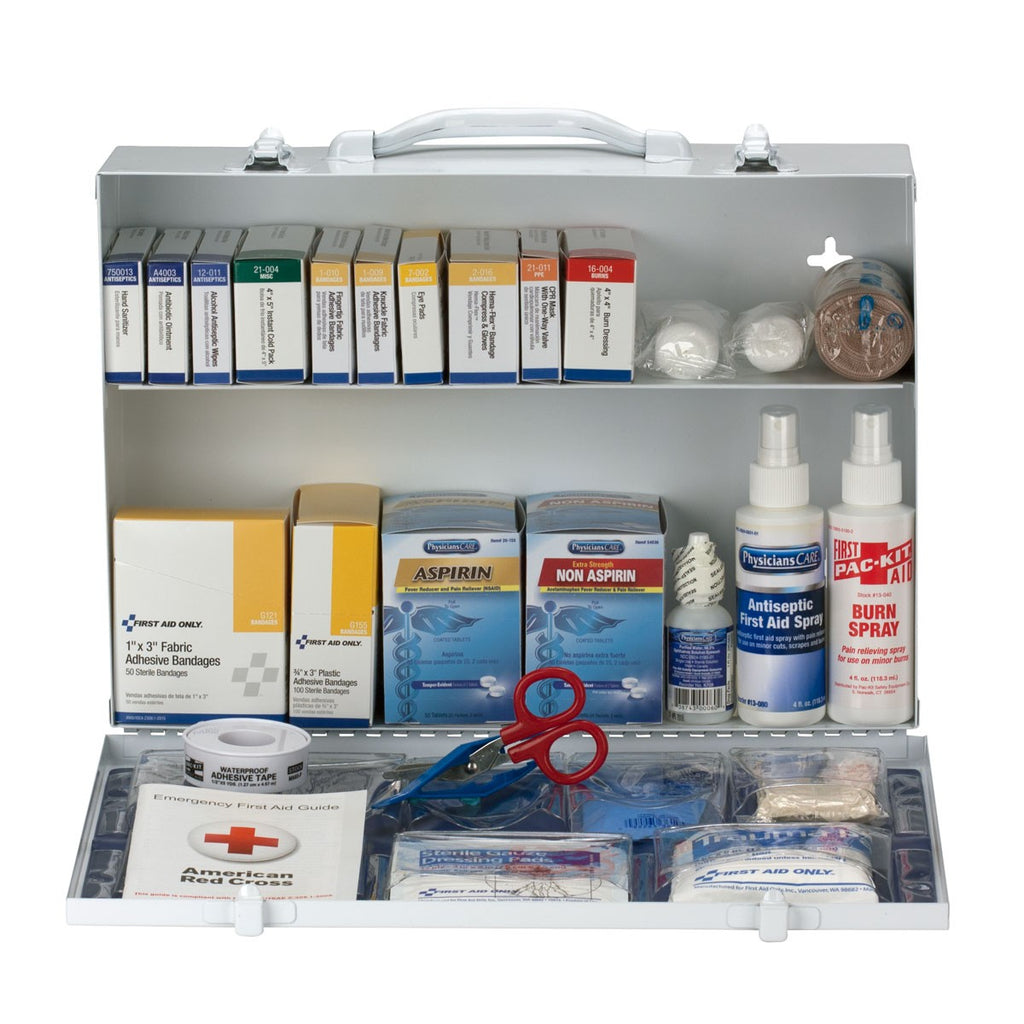First Aid Only 75 Person 2 Shelf First Aid Metal Cabinet, ANSI A+, Type I and II, with Medications