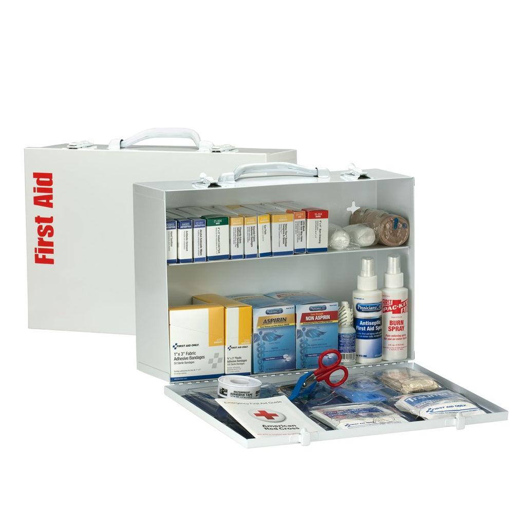 First Aid Only 75 Person 2 Shelf First Aid Metal Cabinet, ANSI A+, Type I and II, with Medications