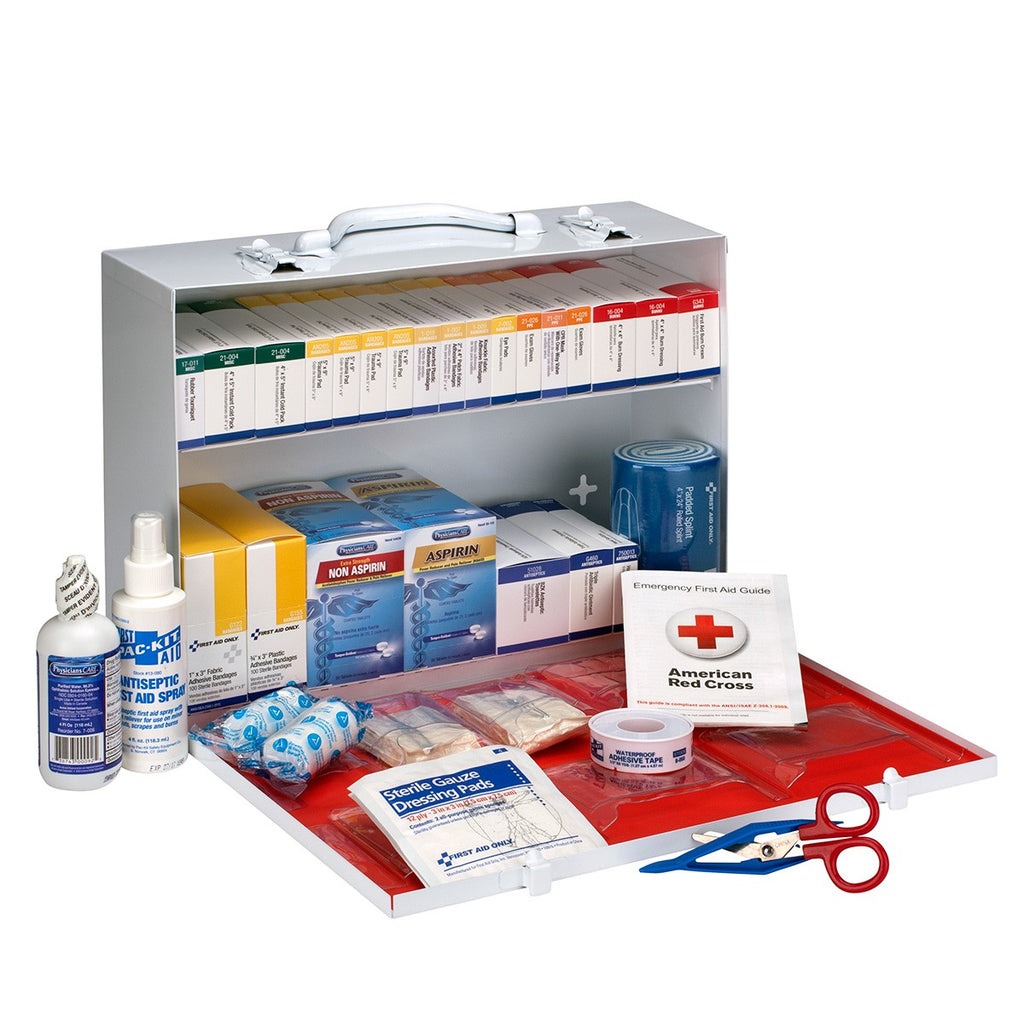 First Aid Only 75 Person 2 Shelf First Aid Metal Cabinet, ANSI B+ Compliant with Medications