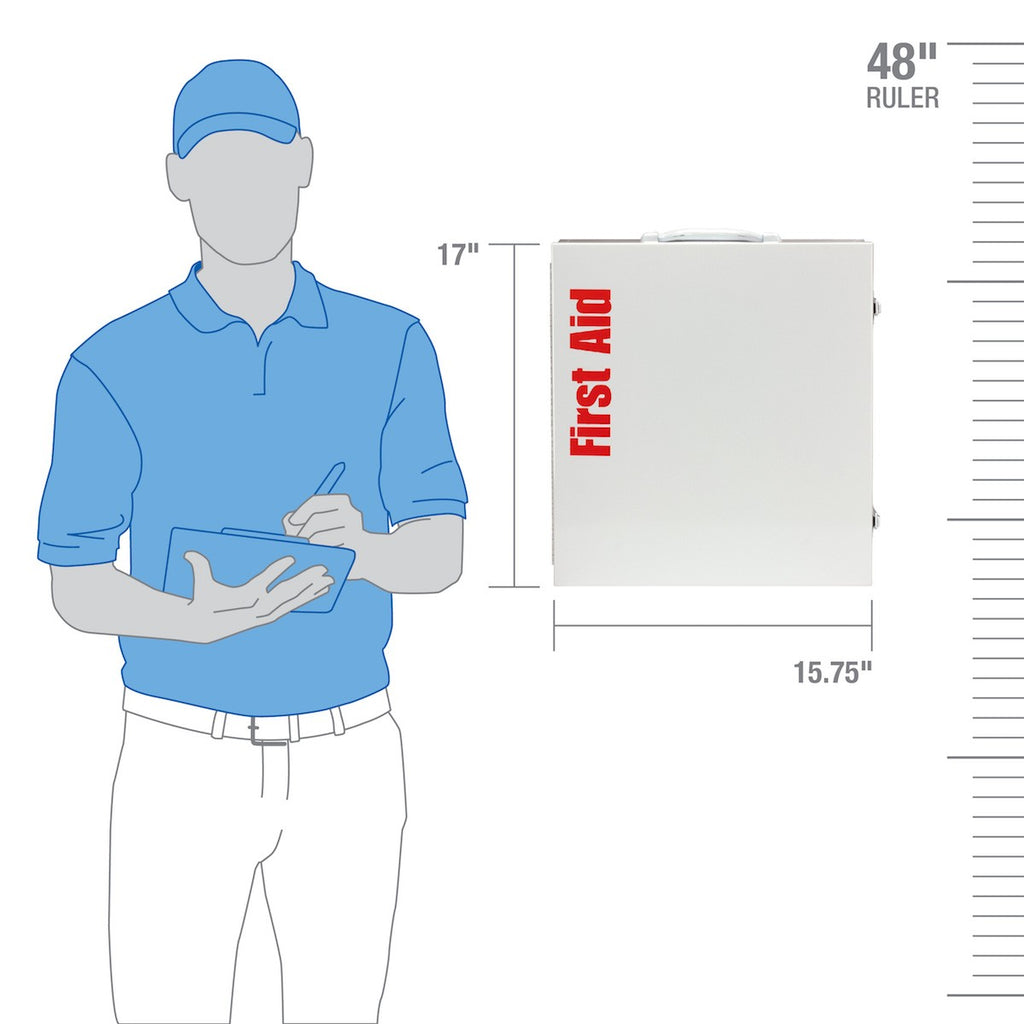 First Aid Only 100-Person 3-Shelf Metal Cabinet | ANSI B+ Industrial Compliance with Medications
