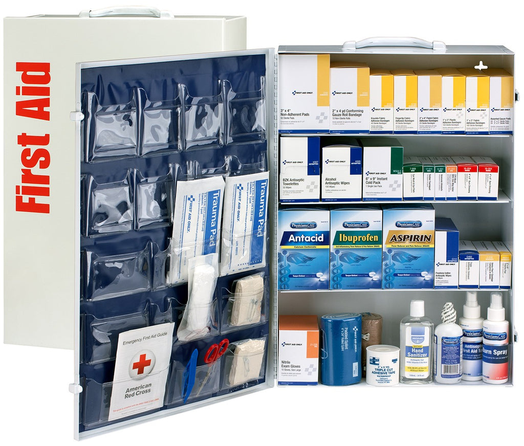 First Aid Only 4-Shelf Metal Cabinet | 150-200 Person ANSI B+ Industrial Compliance with Medications