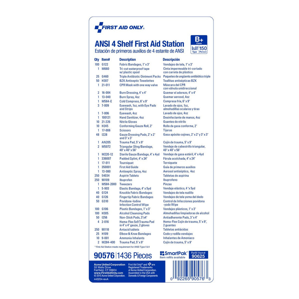 First Aid Only 4-Shelf Metal Cabinet | 150-200 Person ANSI B+ Industrial Compliance with Medications