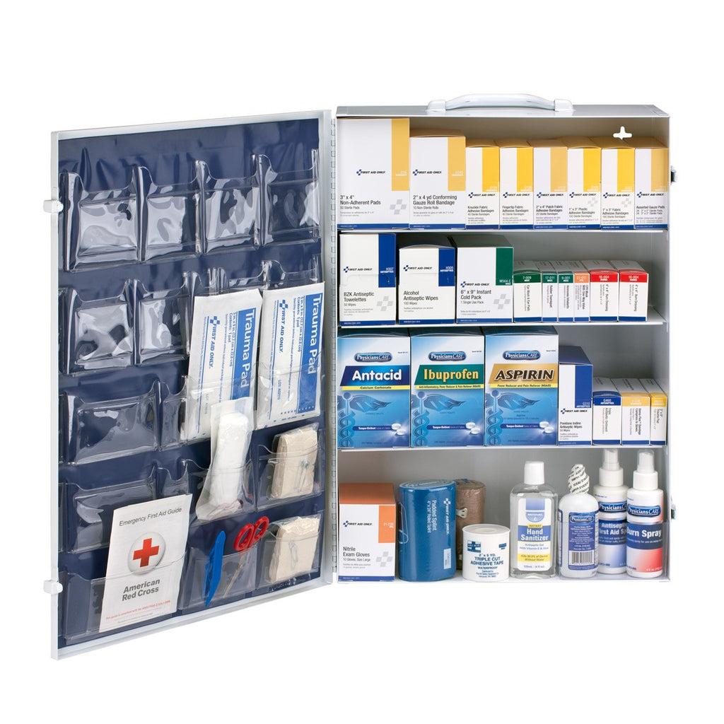 First Aid Only 4-Shelf Metal Cabinet | 150-200 Person ANSI B+ Industrial Compliance with Medications