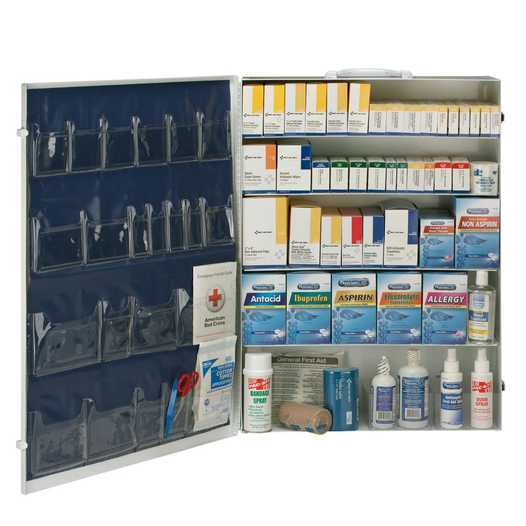 First Aid Only 200-Person 5-Shelf Metal Cabinet | ANSI B+ Industrial Compliance with Medications