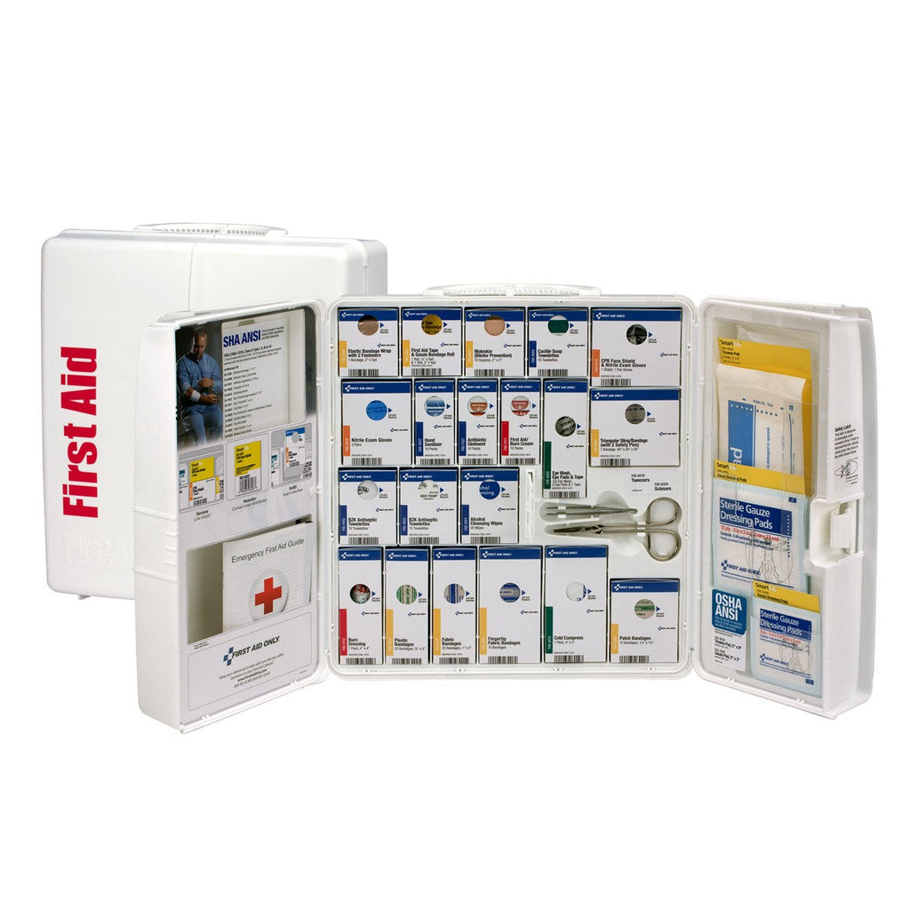 First Aid Only 50-Person Large Plastic SmartCompliance First Aid Cabinet with Custom Logo | Medication-Free