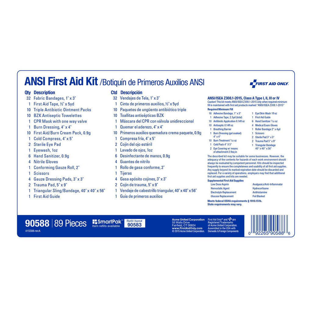 First Aid Only 25 Person Bulk Plastic ANSI A First Aid Kit with Dividers