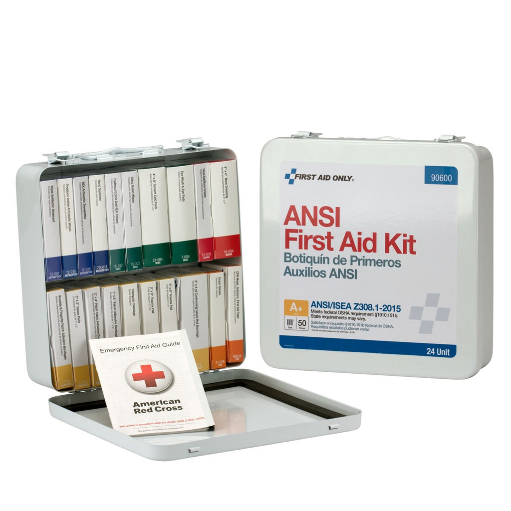 First Aid Only 50 Person 24 Unit First Aid Kit, Metal, Weatherproof, ANSI A+, Type III