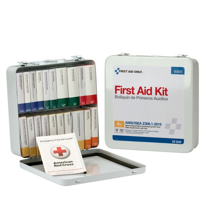 First Aid Only 24-Unit 50 Person ANSI A+, Type III Weatherproof Metal First Aid Kit with Custom Logo