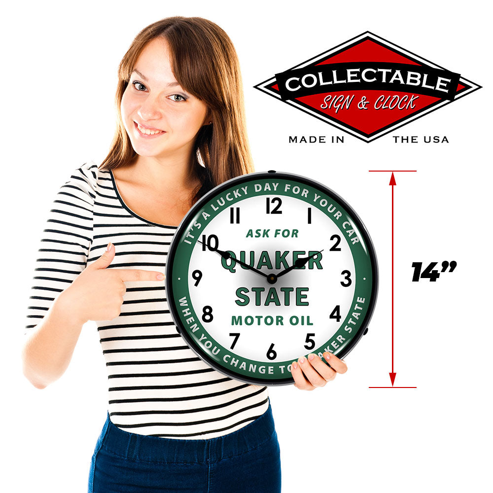 Quaker State Motor Oil 14" Vintage Backlit LED Wall Clock