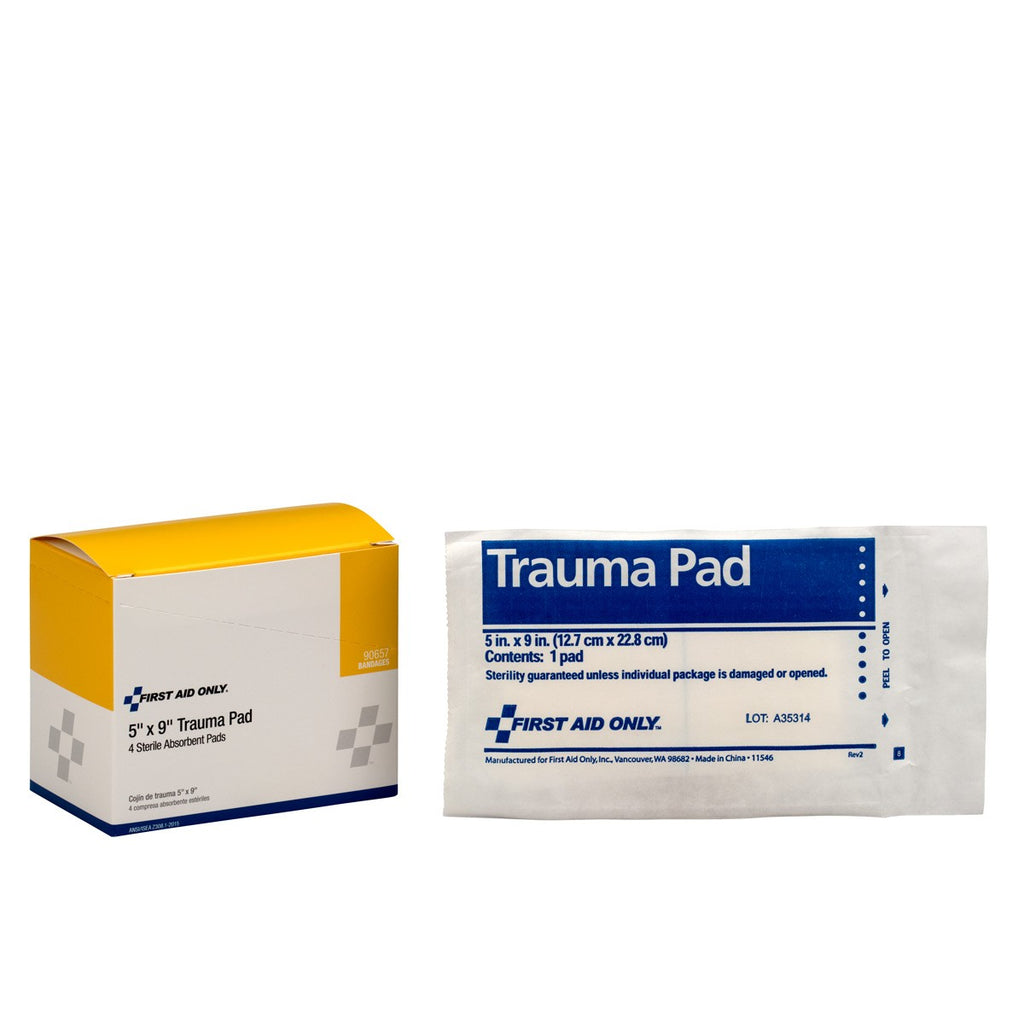 First Aid Only 5" x 9" Trauma Pad | Highly Absorbent Wound Dressing, 4 Per Box
