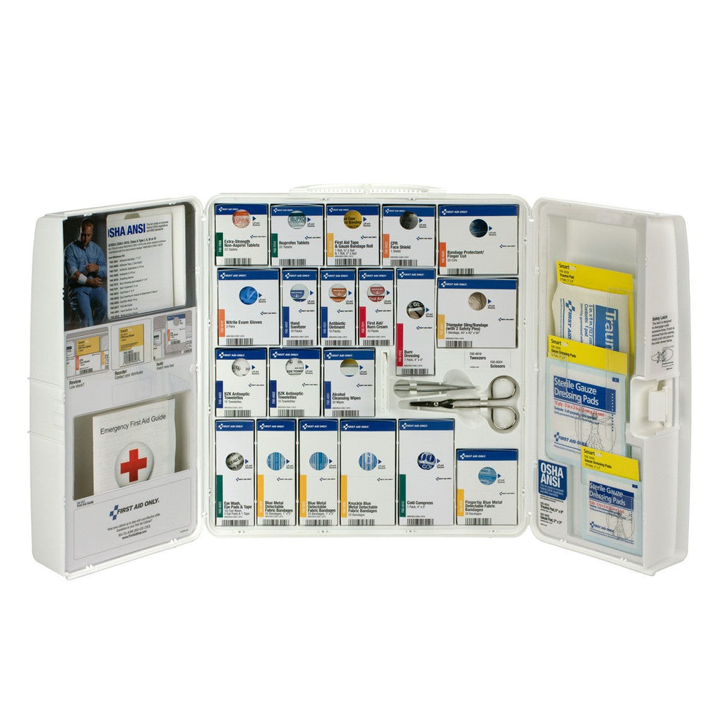 First Aid Only SmartCompliance 50-Person Food Service First Aid Large Plastic Cabinet with Medications and Custom Logo