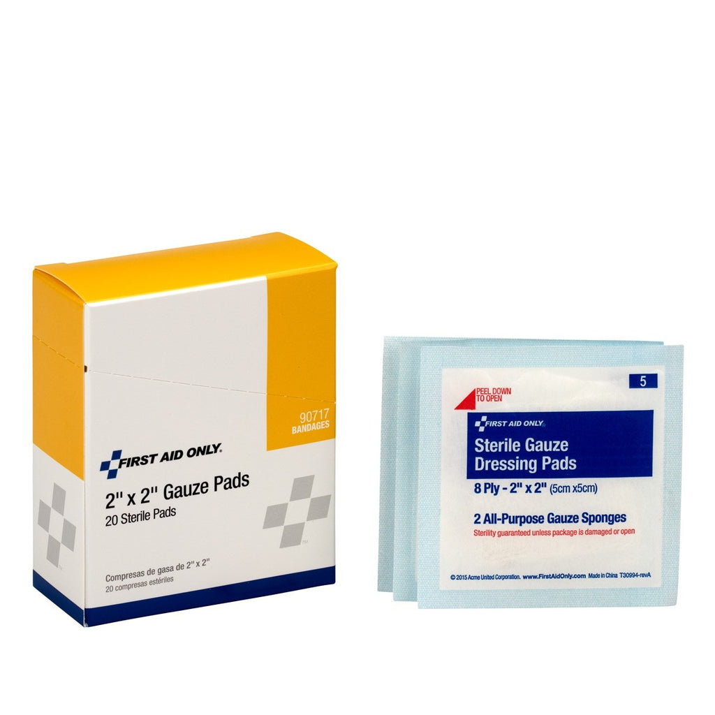 First Aid Only Sterile Gauze Pads | 2" x 2" 8-Ply Wound Dressings, 20 Per Box