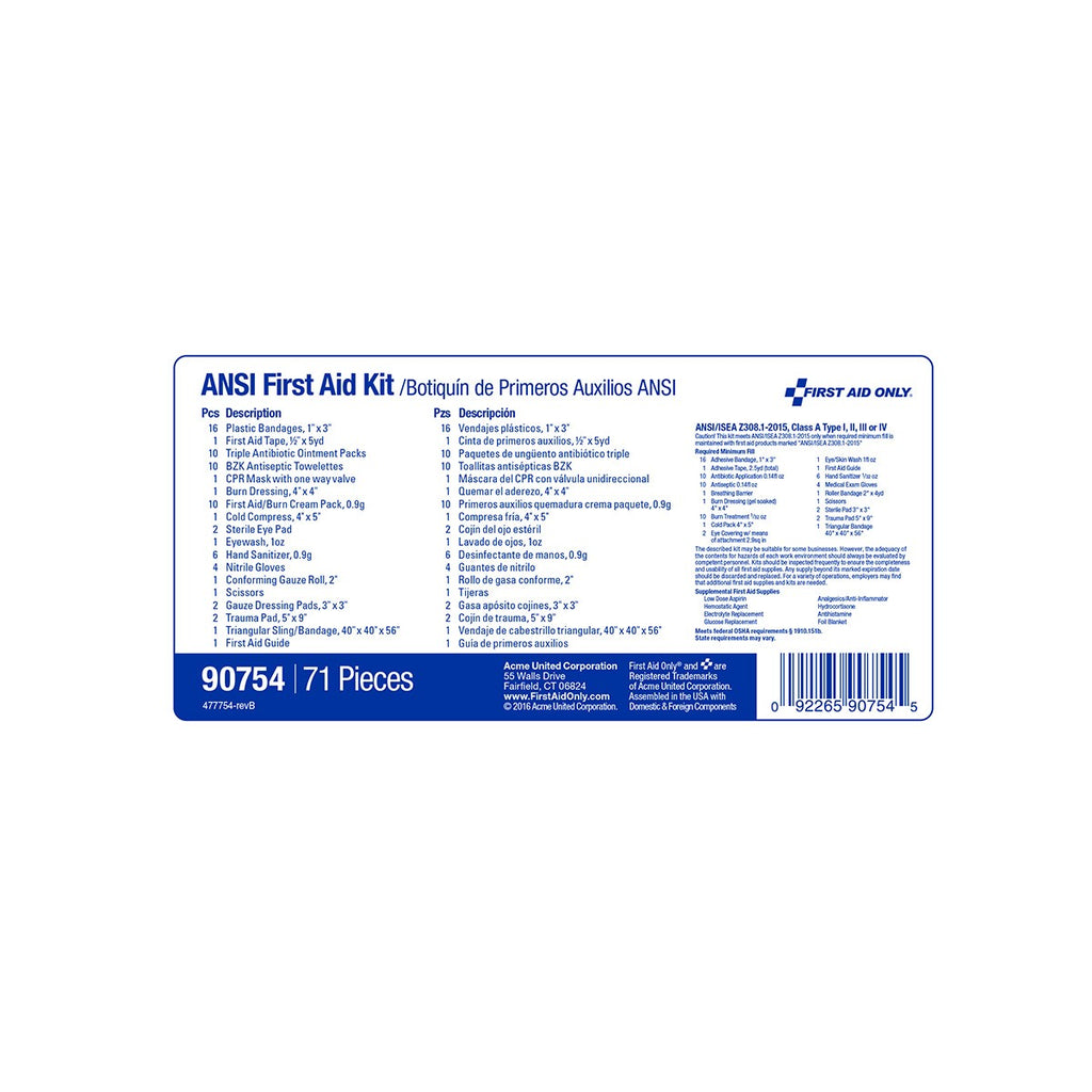 First Aid Only 10 Person Bulk Plastic ANSI A First Aid Kit