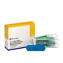 First Aid Only 1" x 3" Plastic Bandages Blue, 100 Per Box