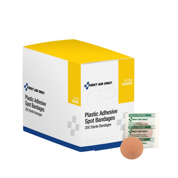 First Aid Only 7/8" Plastic Adhesive Spot Bandages | High-Capacity Precision Wound Care, 200 Per Box